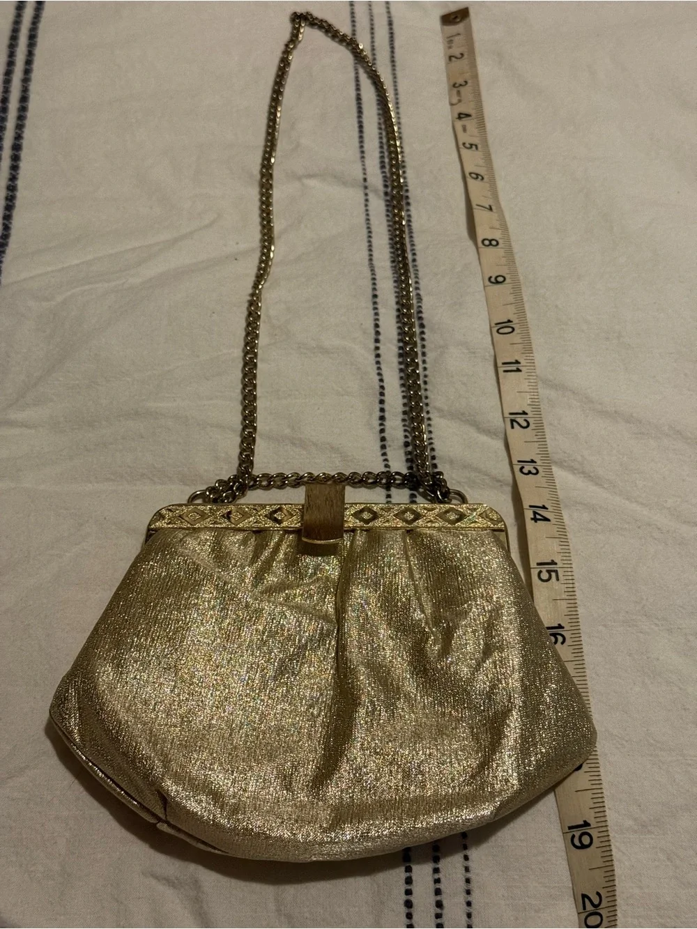 Vintage 1960s Gold Lamé Evening Bag Metallic Chain Frame Purse